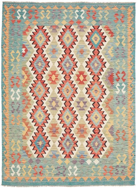 Tappeto Kilim Afghanistan Geometrico Acqua Arancio 147x197 Cm