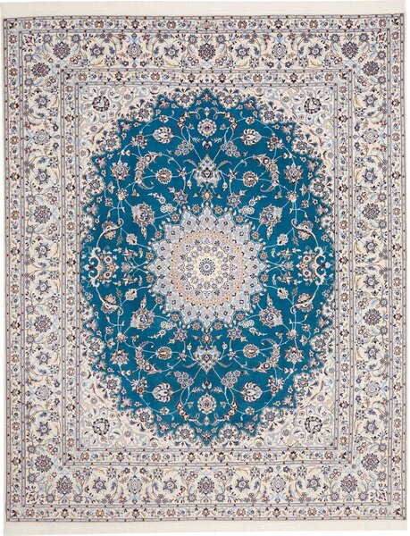 Tappeto Nain 6la Persia Medaglione Turchese Avorio 209x261 Cm
