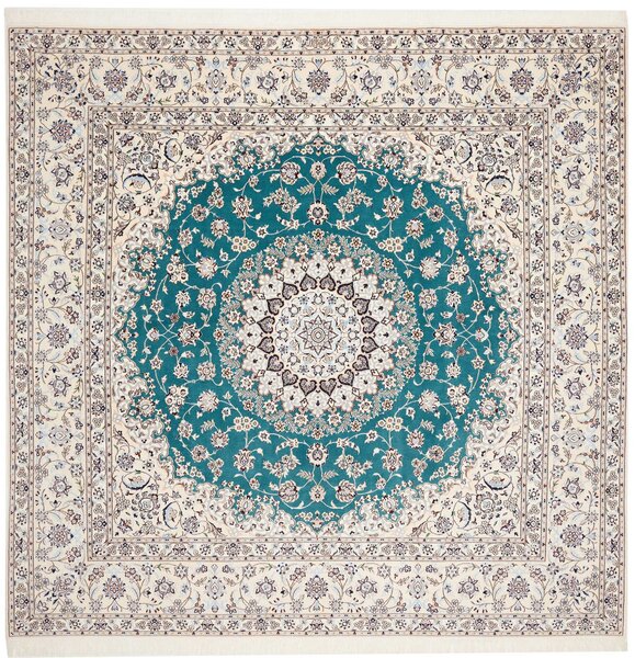 Tappeto Nain 6la Persia Medaglione Avorio Turchese 253x248 Cm