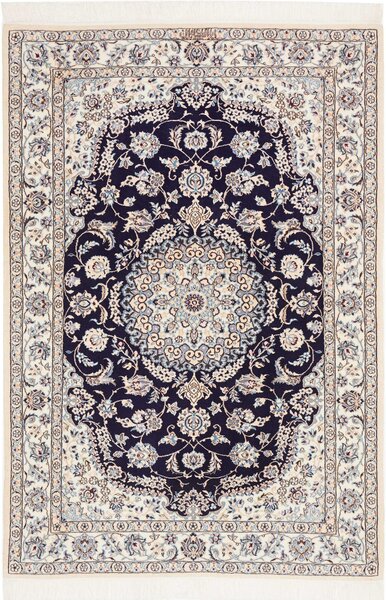 Tappeto Nain 6la Persia Medaglione Blu Crema 103x152 Cm