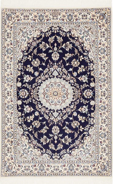 Tappeto Nain 6la Persia Medaglione Blu Scuro Avorio 101x157 Cm