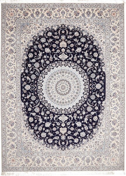 Tappeto Nain 6la Persia Medaglione Crema Blu Scuro 302x411 Cm