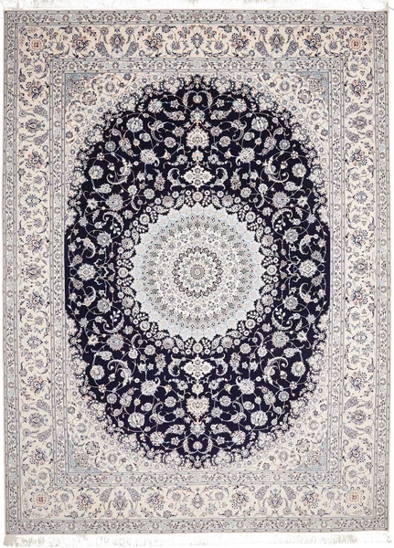 Tappeto Nain 6la Persia Medaglione Crema Blu Scuro 302x411 Cm