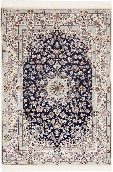 Tappeto Nain 6la Persia Medaglione Blu Notte Avorio 103x155 Cm
