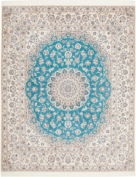 Tappeto Nain 6la Persia Medaglione Avorio Turchese Blu 207x254 Cm