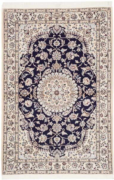 Tappeto Nain 6la Persia Medaglione Crema Blu Scuro 102x155 Cm