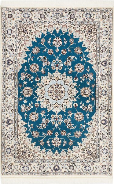 Tappeto Nain 6la Persia Medaglione Blu Petrolio Crema 110x164 Cm