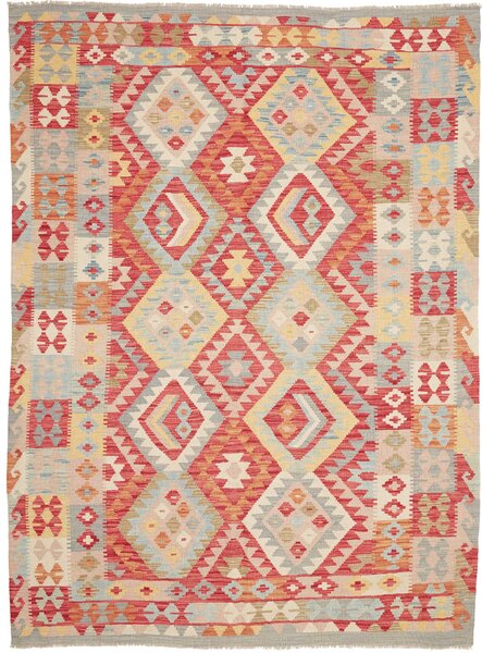 Tappeto Kilim Afghanistan Geometrico Rosso Azzurro 176x244 Cm
