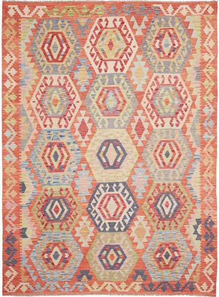 Tappeto Kilim Afghanistan Geometrico Arancione Multicolore 184x248 Cm