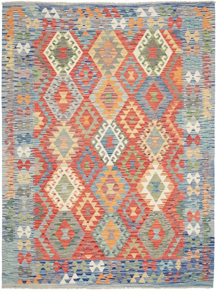 Tappeto Kilim Afghanistan Geometrico Blu Rosso 182x243 Cm