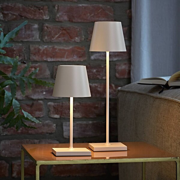 Sigor Nuindie mini lampada da tavolo ricaricabile a LED, USB-C, beige, IP54, Nuindie, dimmerabile, Crema / Ambra, Soggiorno / Sala da pranzo, Alluminio, Moderno