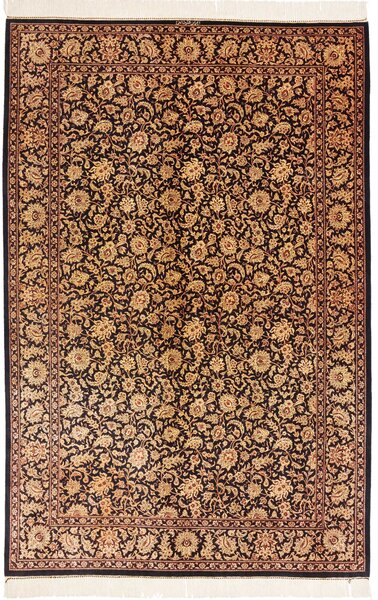 Tappeto Ghom Seta Persia Floreale Blu Notte Oro 130x198 Cm