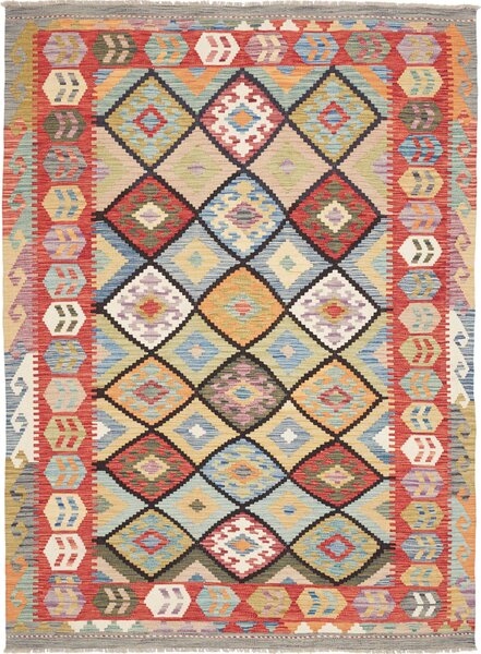 Tappeto Kilim Afghanistan Geometrico Multicolore Vivace 174x238 Cm