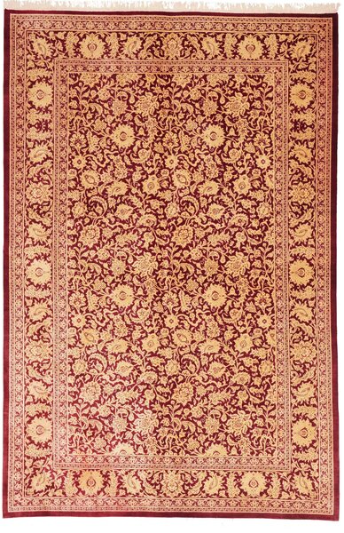 Tappeto Ghom Seta Persia Floreale Rosso Bordeaux Oro 129x194 Cm