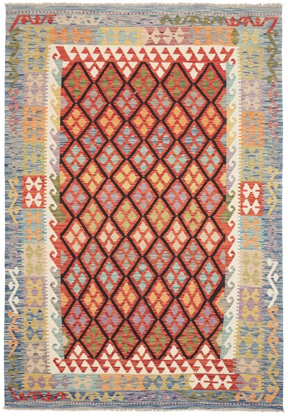 Tappeto Kilim Afghanistan Geometrico Rosso Blu 173x248 Cm