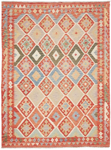 Tappeto Kilim Afghanistan Geometrico Terracotta Azzurro 179x237 Cm