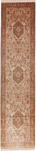 Tappeto Ghom Seta Persia Medaglione Crema Bordeaux 70x299 Cm