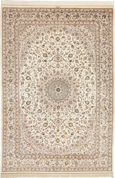 Tappeto Ghom Seta Persia Medaglione Crema Policromo 195x295 Cm