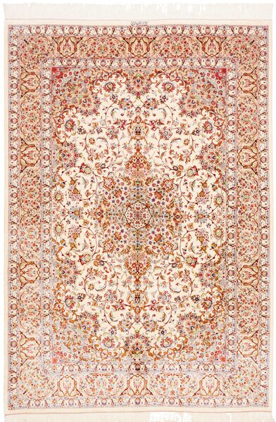 Tappeto Ghom Seta Persia Medaglione Avorio Rosso 135x199 Cm