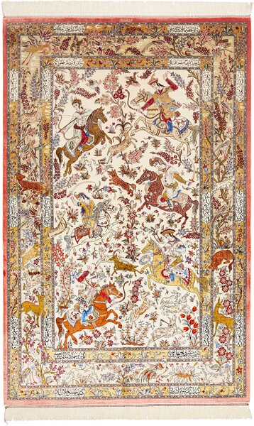 Tappeto Ghom Seta Persia Floreale Crema Rosso 129x203 Cm