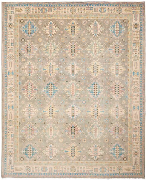Tappeto Kazak Afghanistan Astratto Grigio-verde Blu 245x304 Cm