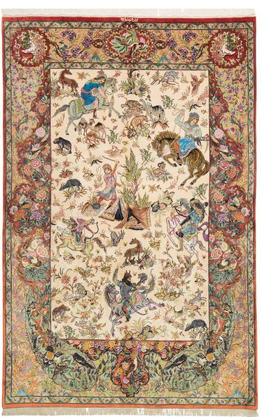 Tappeto Ghom Seta Persia Floreale Crema Rosso 130x197 Cm