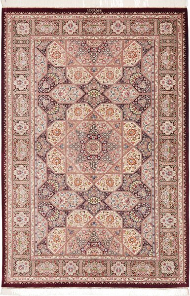 Tappeto Ghom Seta Persia Geometrico Bordeaux Crema 133x200 Cm