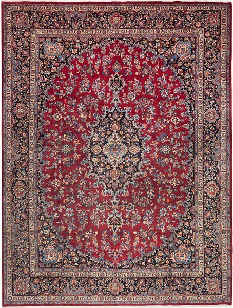 Tappeto Mashad Persia Medaglione Rosso Blu 293x387 Cm