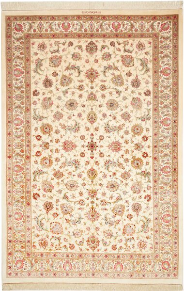 Tappeto Ghom Seta Persia Floreale Avorio Rosa 201x307 Cm