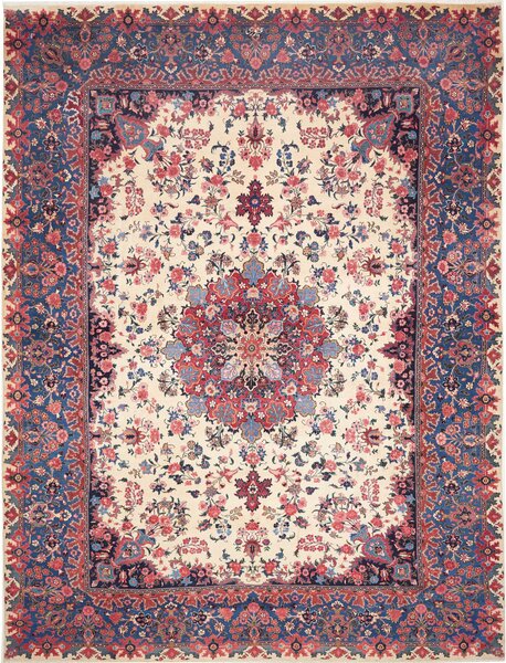 Tappeto Mashad Persia Medaglione Avorio Blu 305x408 Cm