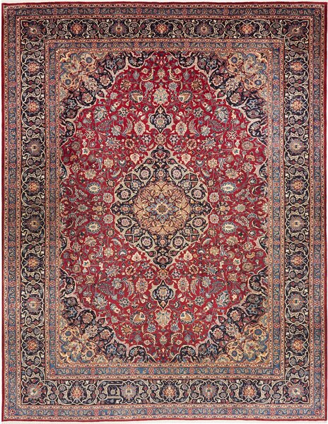 Tappeto Mashad Persia Medaglione Rosso Blu 290x380 Cm