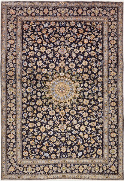 Tappeto Kashan Persia Medaglione Blu Indaco Oro 255x370 Cm