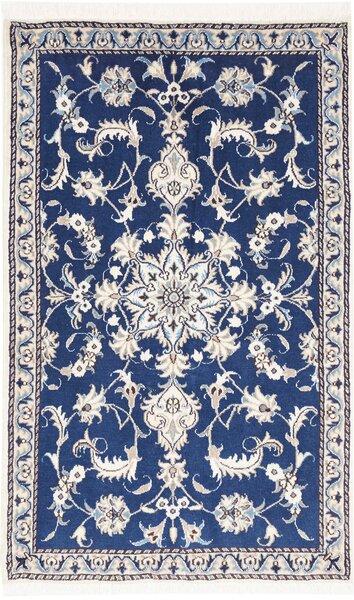 Tappeto Nain Kashmar Persia Medaglione Blu Crema 88x136 Cm