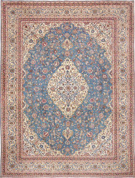 Tappeto Kashan Persia Medaglione Azzurro Crema 283x382 Cm