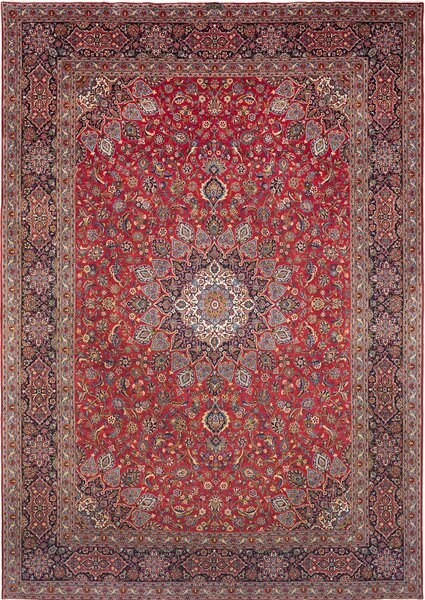 Tappeto Kashan Persia Medaglione Rosso Blu Scuro 285x412 Cm