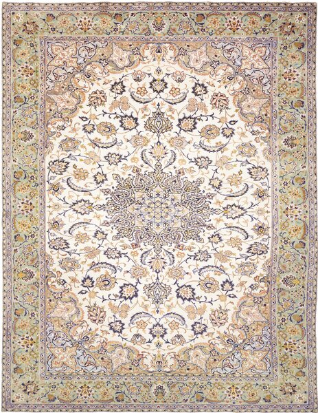 Tappeto Kashan Persia Medaglione Avorio Verde Salvia 296x386 Cm