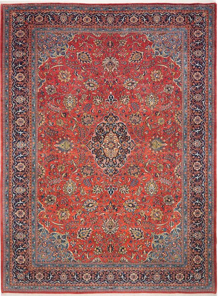 Tappeto Sarough Persia Medaglione Rosso Blu 302x403 Cm