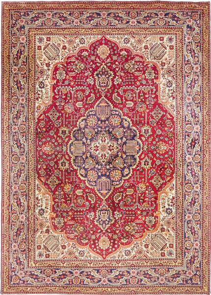Tappeto Tabriz Persia Medaglione Rosso Blu 250x348 Cm