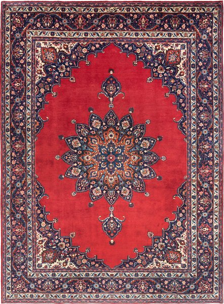 Tappeto Mashad Persia Medaglione Rosso Blu Scuro 250x337 Cm