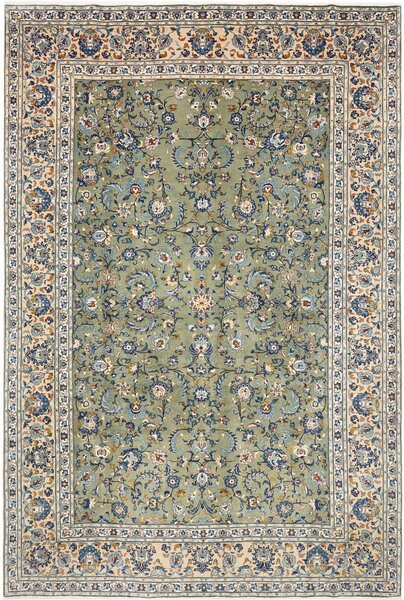 Tappeto Kashan Persia Floreale Verde Salvia Crema 255x384 Cm