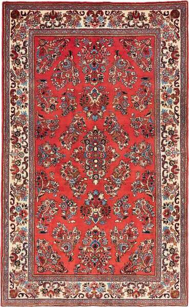 Tappeto Sarough Persia Floreale Rosso Crema 128x207 Cm