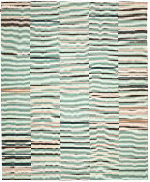 Tappeto Kilim Persia Astratto Turchese Crema 252x305 Cm