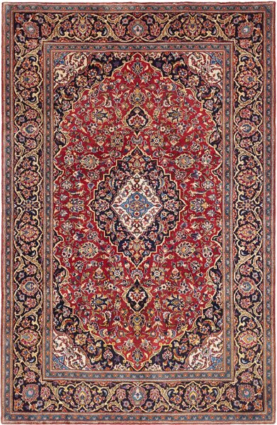 Tappeto Kashan Fine Persia Medaglione Rosso Blu 140x217 Cm