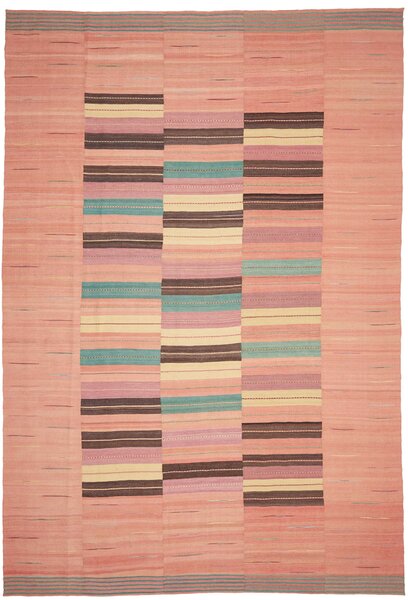 Tappeto Kilim Persia A Righe Rosa Salmone Multicolore 257x380 Cm