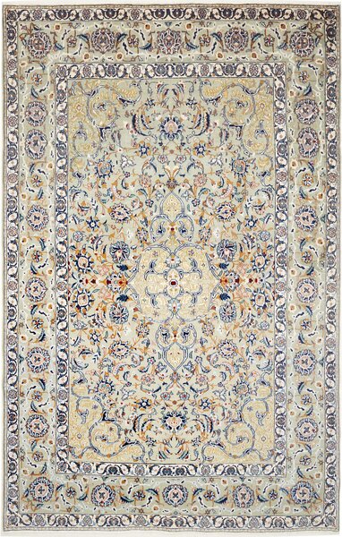 Tappeto Kashan Persia Medaglione Verde Salvia Crema 205x323 Cm