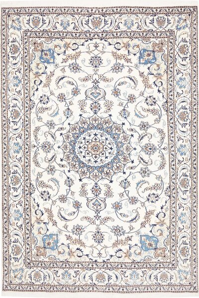 Tappeto Nain Kashmar Persia Medaglione Crema Azzurro 200x292 Cm