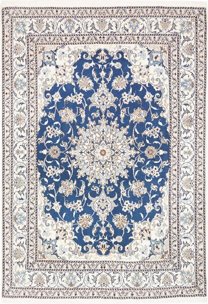 Tappeto Nain Kashmar Persia Medaglione Blu Crema Beige 150x210 Cm