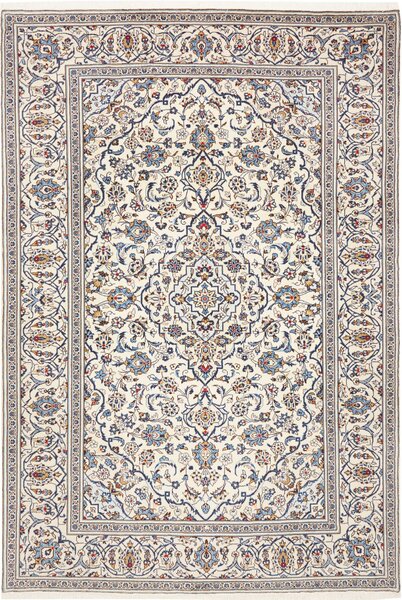 Tappeto Kashan Persia Medaglione Avorio Blu 197x293 Cm