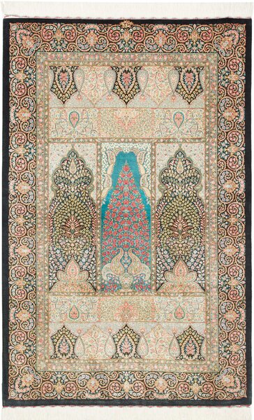 Tappeto Ghom Seta Persia Floreale Turchese Nero 105x165 Cm