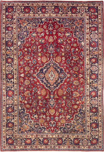 Tappeto Mashad Persia Medaglione Rosso Blu 195x290 Cm
